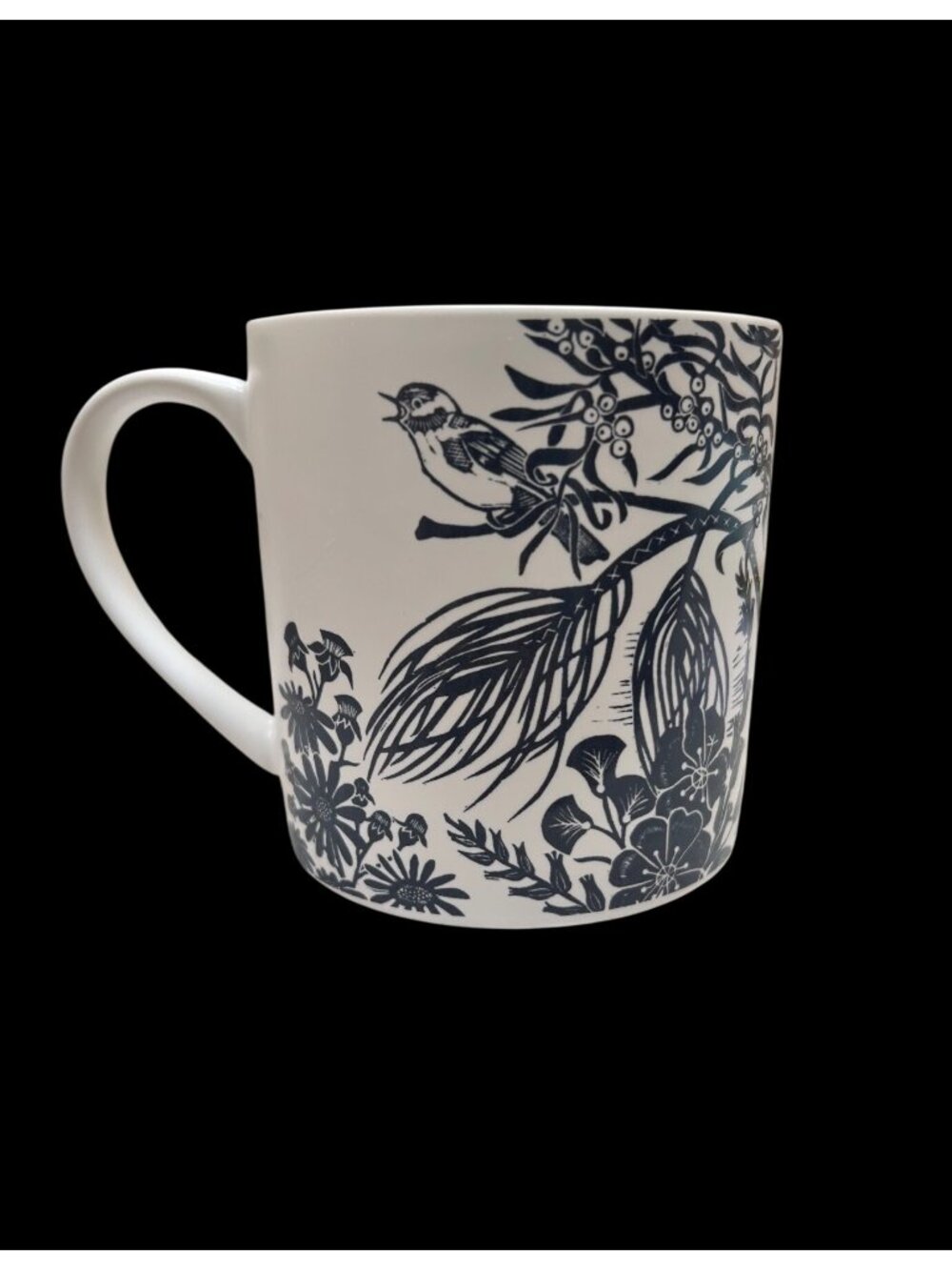 Kate Heiss Floral Bird White with Woodland Navy Ceramic Mug 10 Oz - Picture 3 of 7